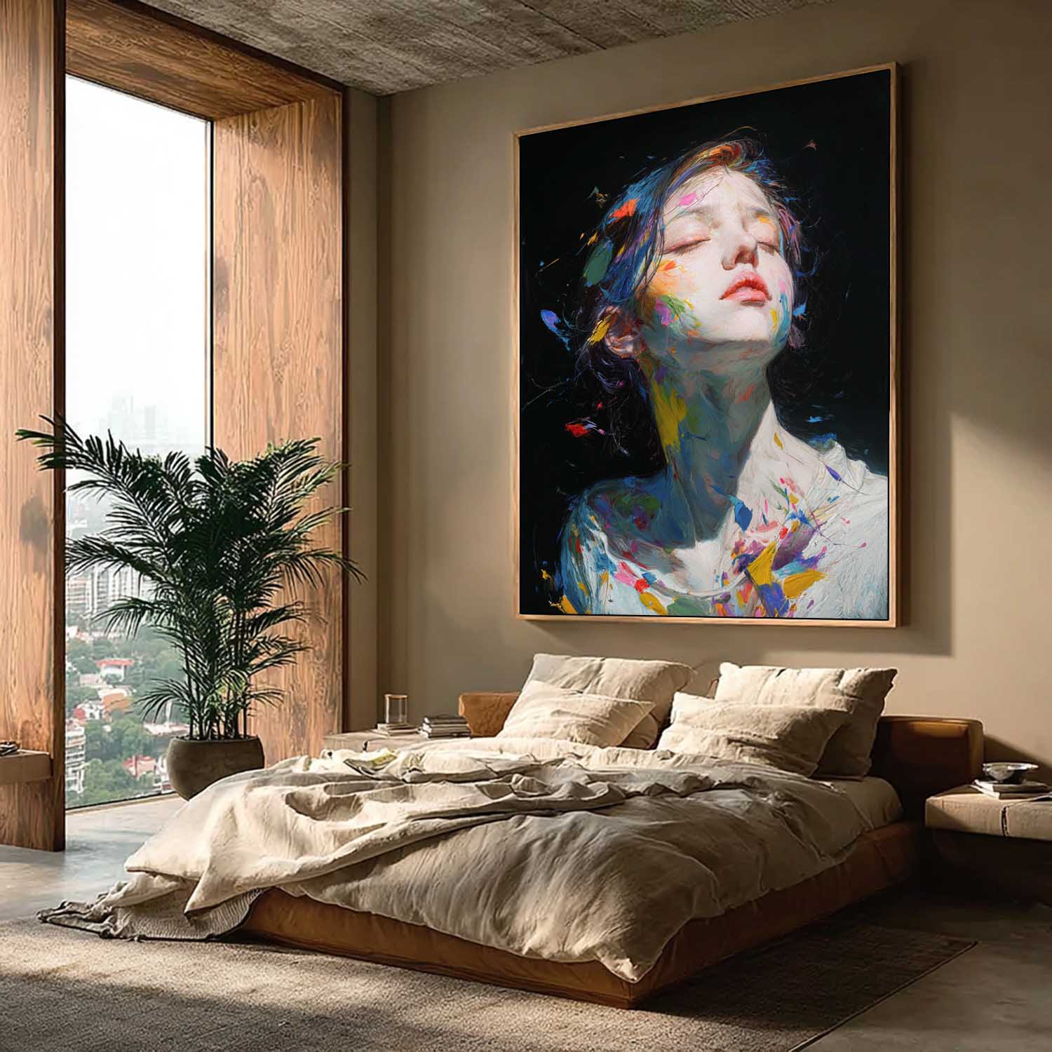 Color Splatter Female Art Modern Pop Wall Decor For Home Vibrant with Abstract Expressionism Style