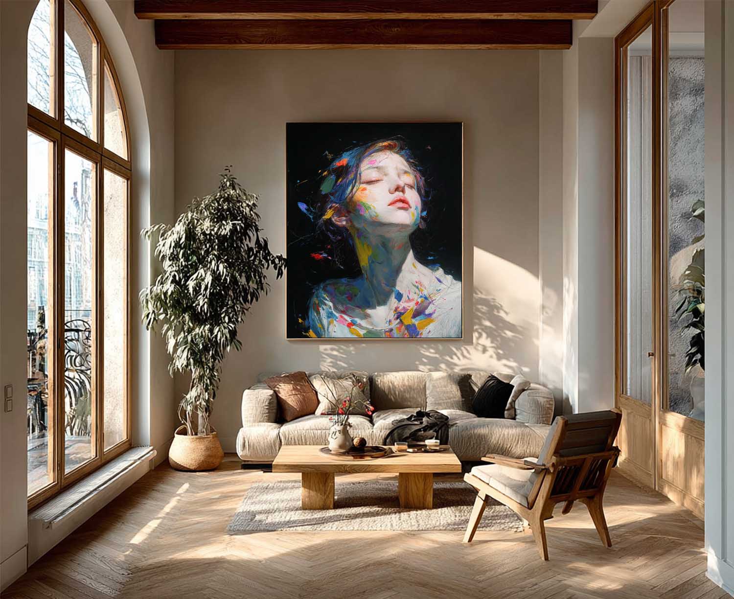 Color Splatter Female Art Modern Pop Wall Decor For Home Vibrant with Abstract Expressionism Style