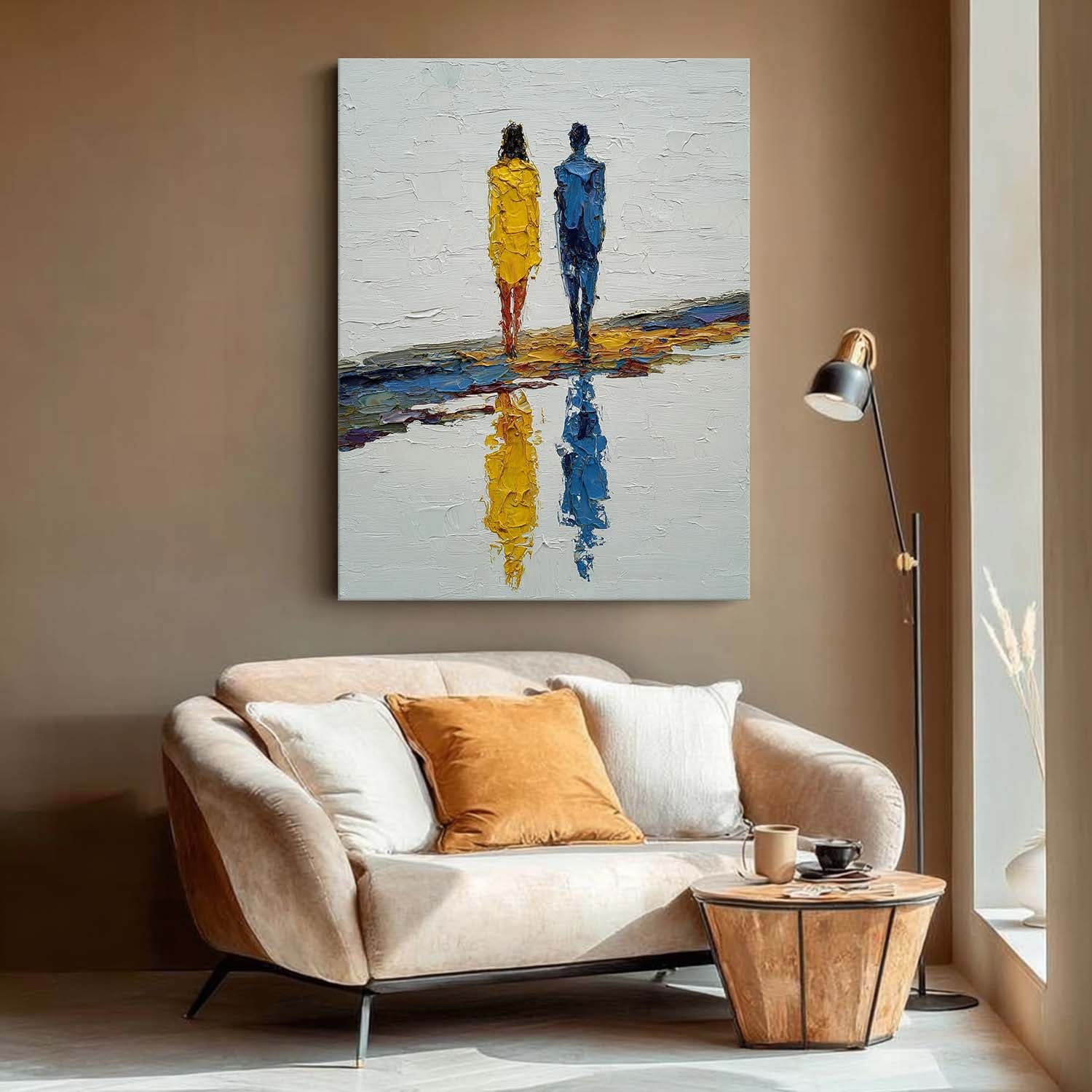 Abstract Couple Oil Painting Modern Minimalist Palette Knife Art Vertical Textured Canvas For Bedroom Wall