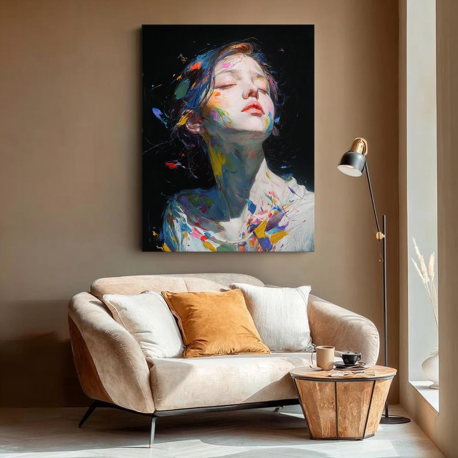 Color Splatter Female Art Modern Pop Wall Decor For Home Vibrant with Abstract Expressionism Style