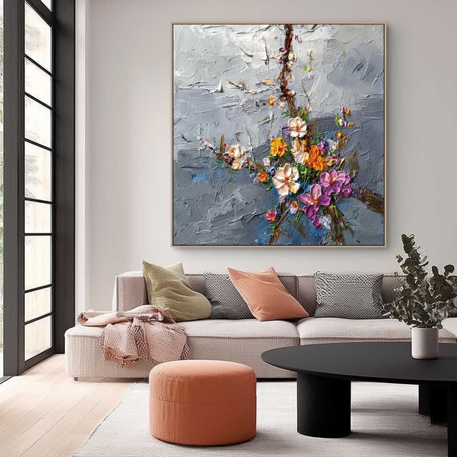 Thick Impasto Abstract Floral Oil Painting Modern Flower Wall Art Handmade Colorful Flower Canvas Home Decor