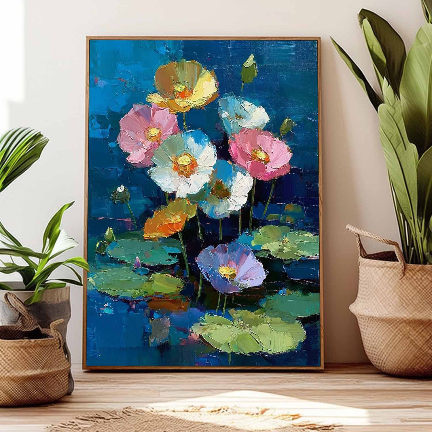 Large Vibrant Bold Color Floral Oil Painting Original Modern Flower Artwork Texture Plant Wall Art
