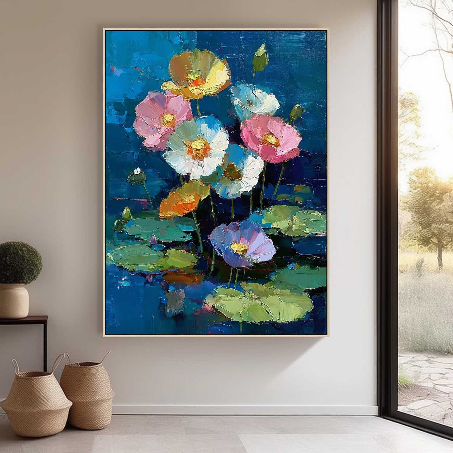 Large Vibrant Bold Color Floral Oil Painting Original Modern Flower Artwork Texture Plant Wall Art