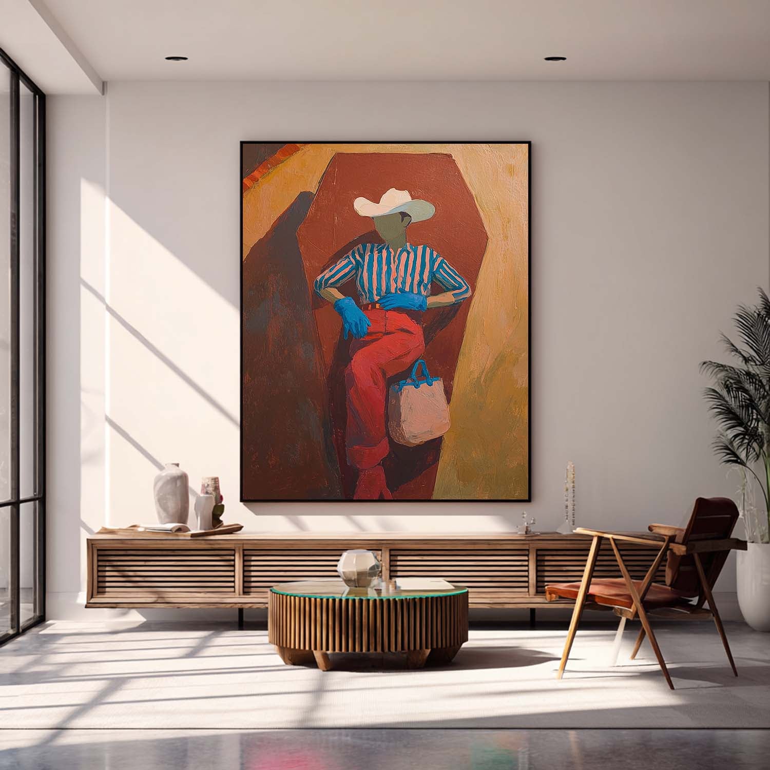 Original Retro Cowboy-Inspired Fashion Outfit painting Textured Abstract People Wall Art For Living Room