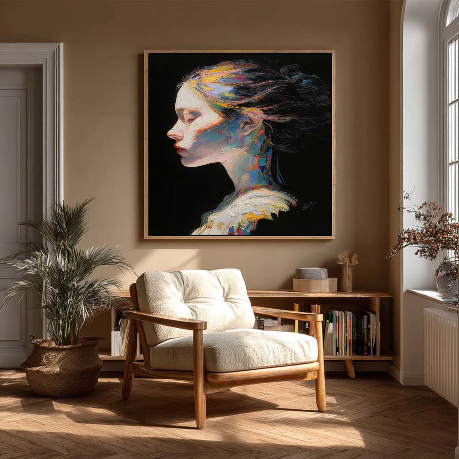 Enchanting Multicolor Abstract Side Profile Portrait Expressive Oil Painting With Flowing Hues Boho Art