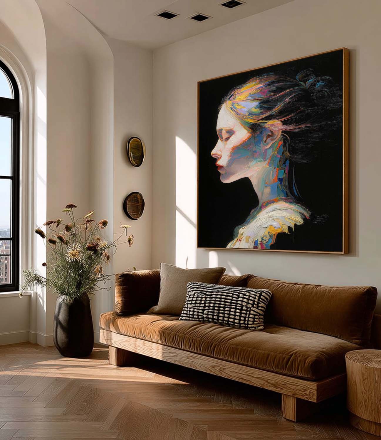 Enchanting Multicolor Abstract Side Profile Portrait Expressive Oil Painting With Flowing Hues Boho Art