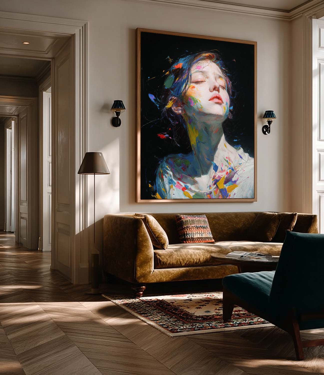 Color Splatter Female Art Modern Pop Wall Decor For Home Vibrant with Abstract Expressionism Style