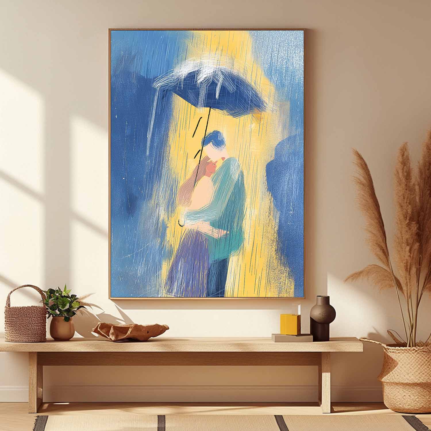 Couple In Rain Oil Painting Abstract Romantic Wall Art Large Love Theme Canvas Home Decoration