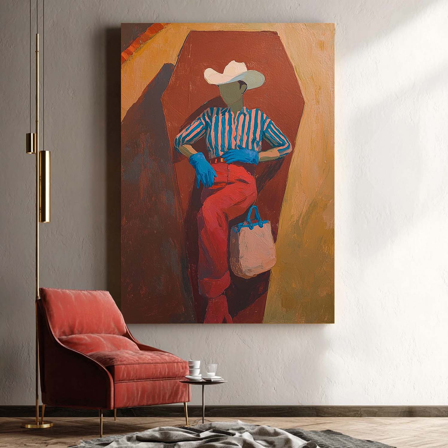 Original Retro Cowboy-Inspired Fashion Outfit painting Textured Abstract People Wall Art For Living Room