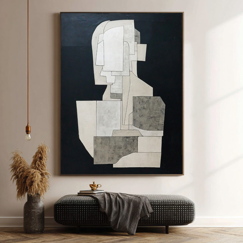 Abstract Geometric Black & White Wall Art Canvas Minimalist Decor Art Contemporary Painting For Art Enthusiasts