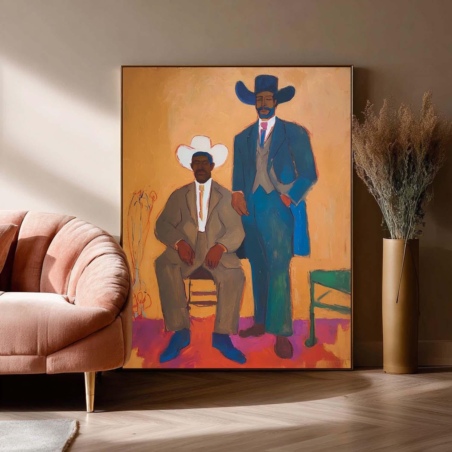 Cowboy Canvas Vintage Western Style Wall Decor Contemporary Figure Art Unique Artwork For Living Room Decor