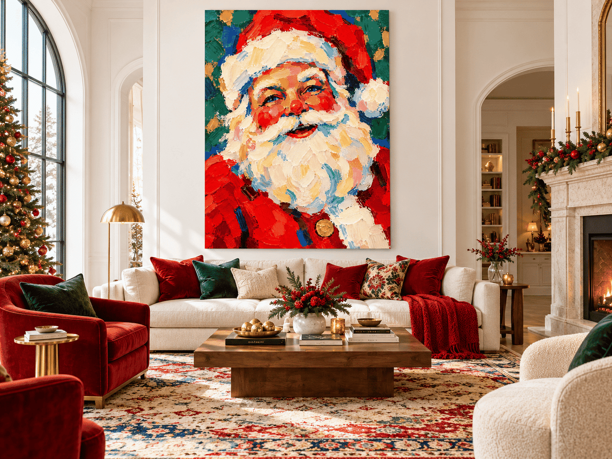 Modern Abstract Santa Painting In Retro Naive Art Style