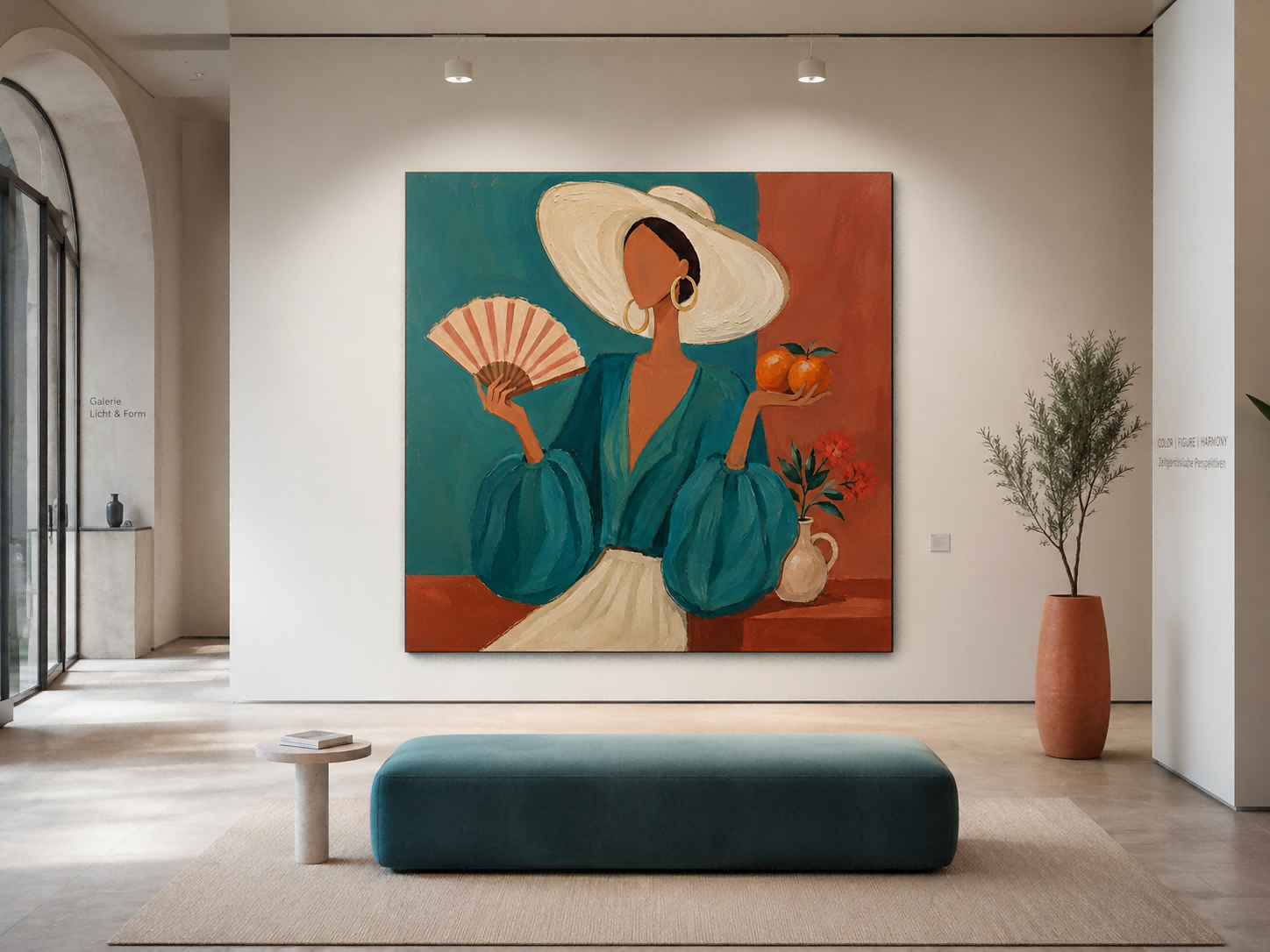 Exotic Lazy Afternoon Oil Painting Of Woman With Fan And Oranges For Lounge Wall Art