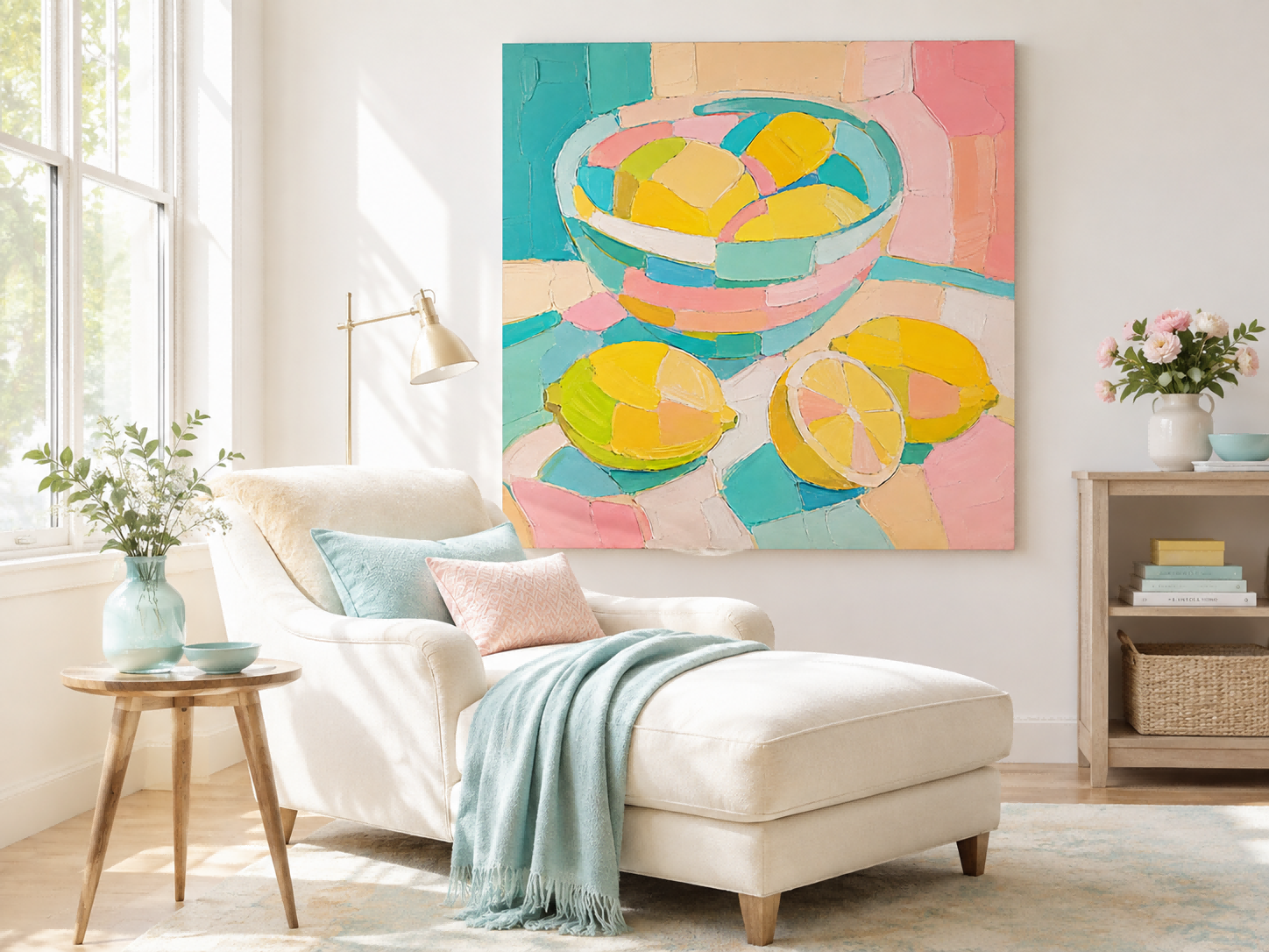 Contemporary Impasto Abstract Painting With Pastel Macaron Tones