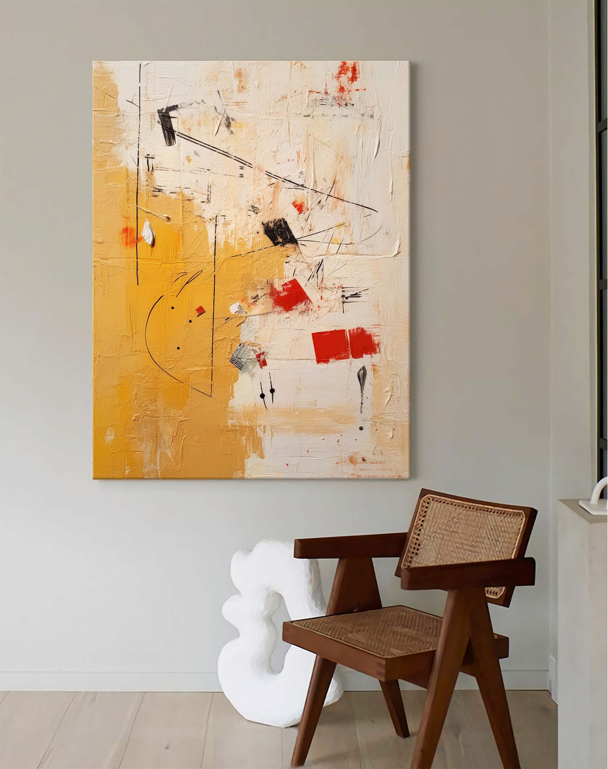 Vibrant Modern Textured Oil Painting Canvas Original Musical Notes Abstract Wall Art Large Yellow Oil Painting Living Room Decor