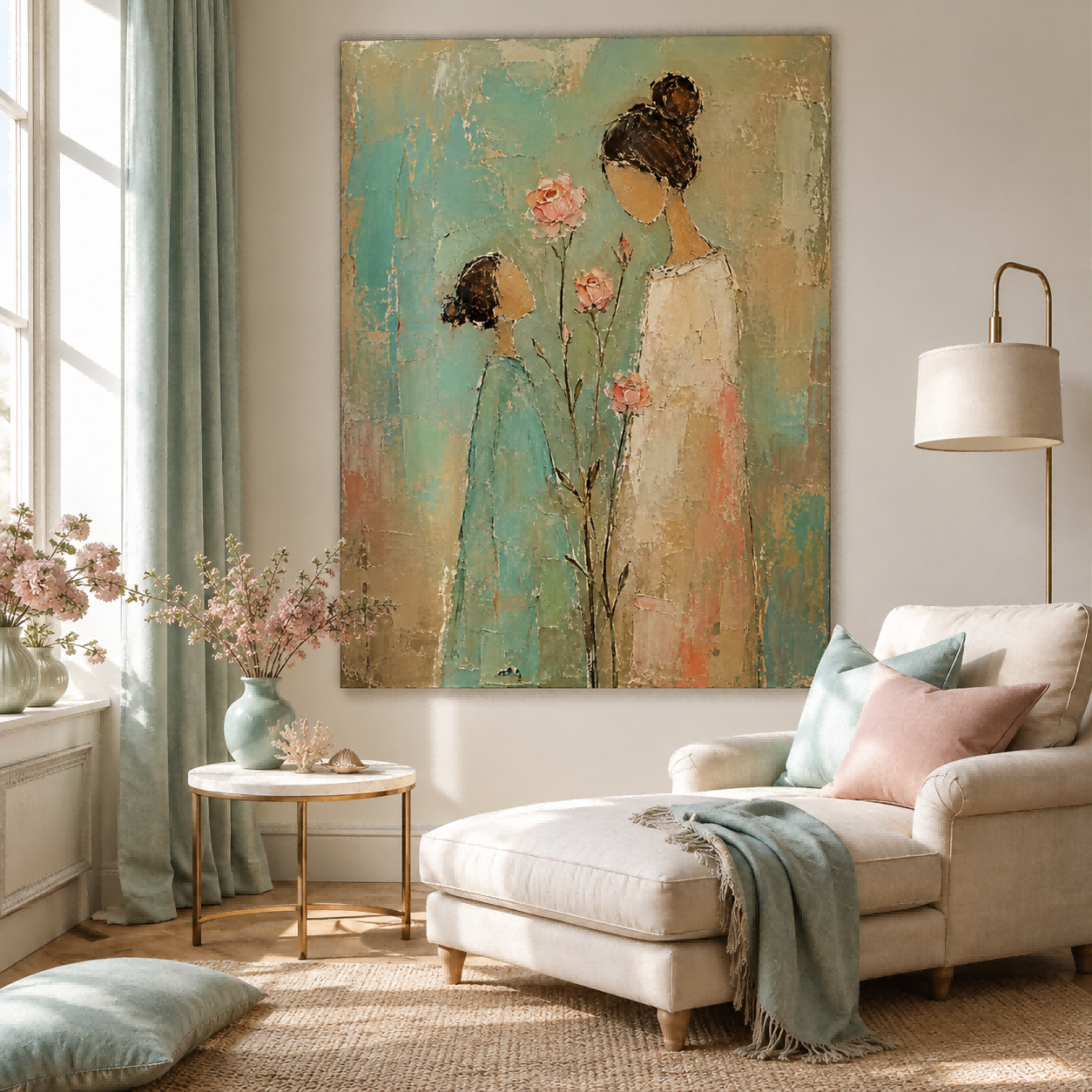 Textured Canvas Art Of Mother And Child In Vintage Style Ideal Gift For Family Lovers