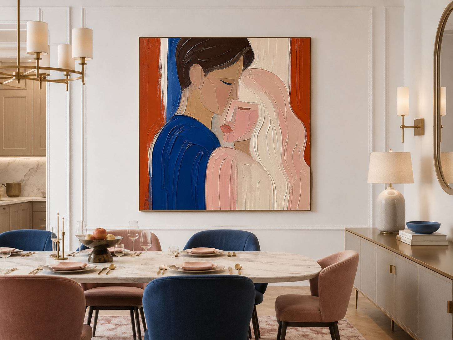 Modern Abstract Couple Painting With Impasto Texture For Romantic Home Decor