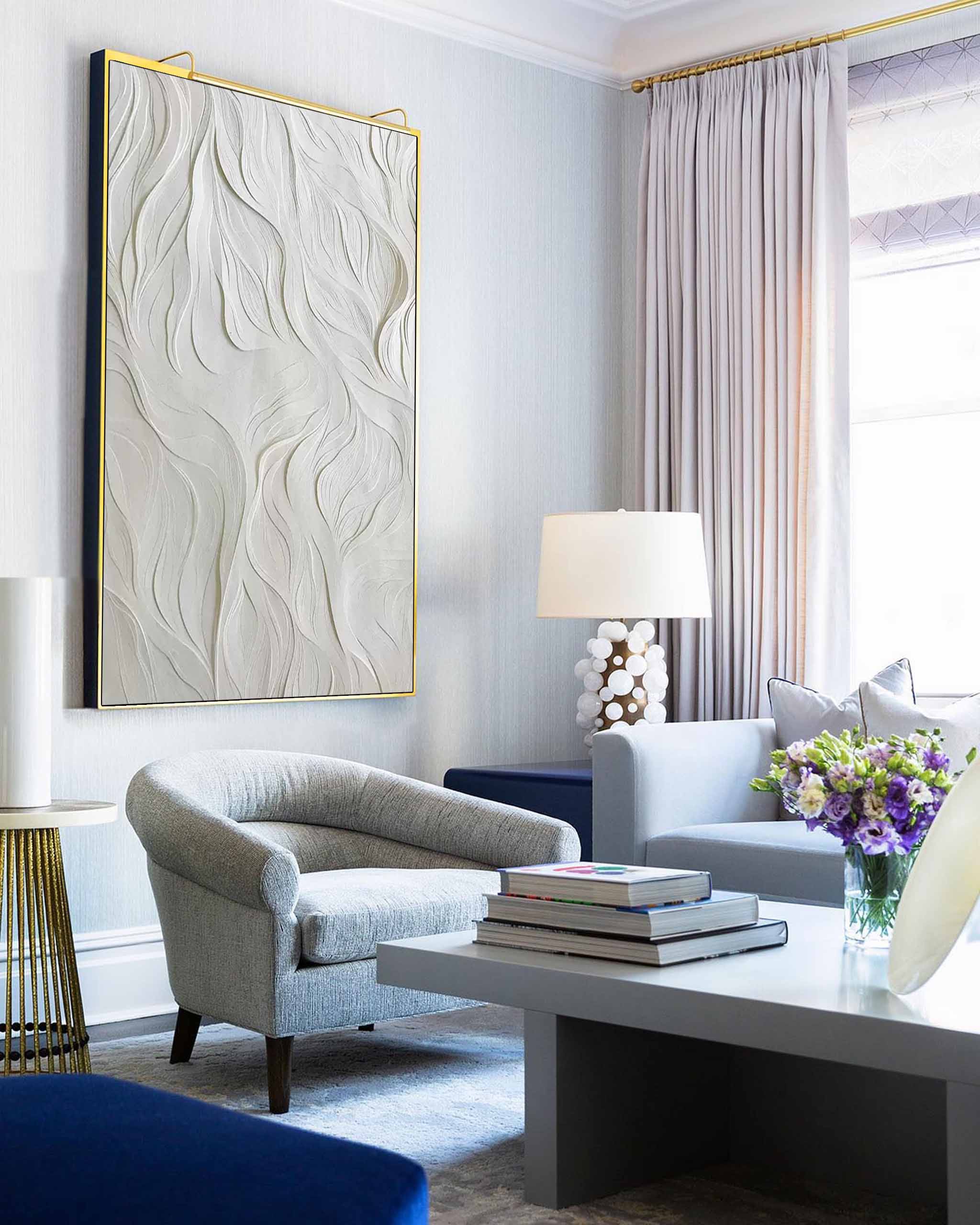 Abstract White Texture Minimalist Canvas Oil Painting Large Acrylic Painting Original Living Room Wall Art