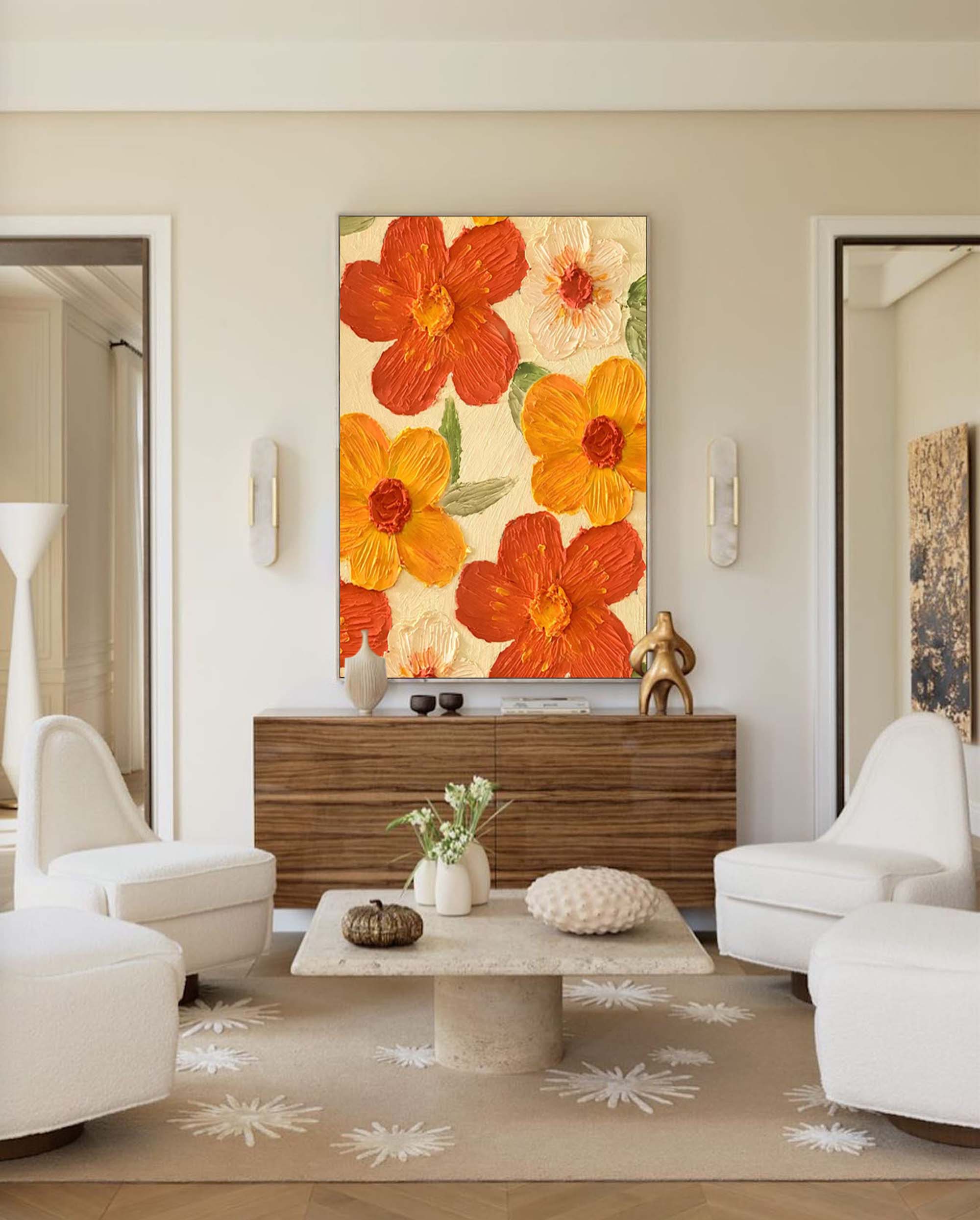 Bright Yellow Modern Floral Oil Painting On Canvas Large Textured Floral Acrylic Painting Original Flower Wall Art Home Decor