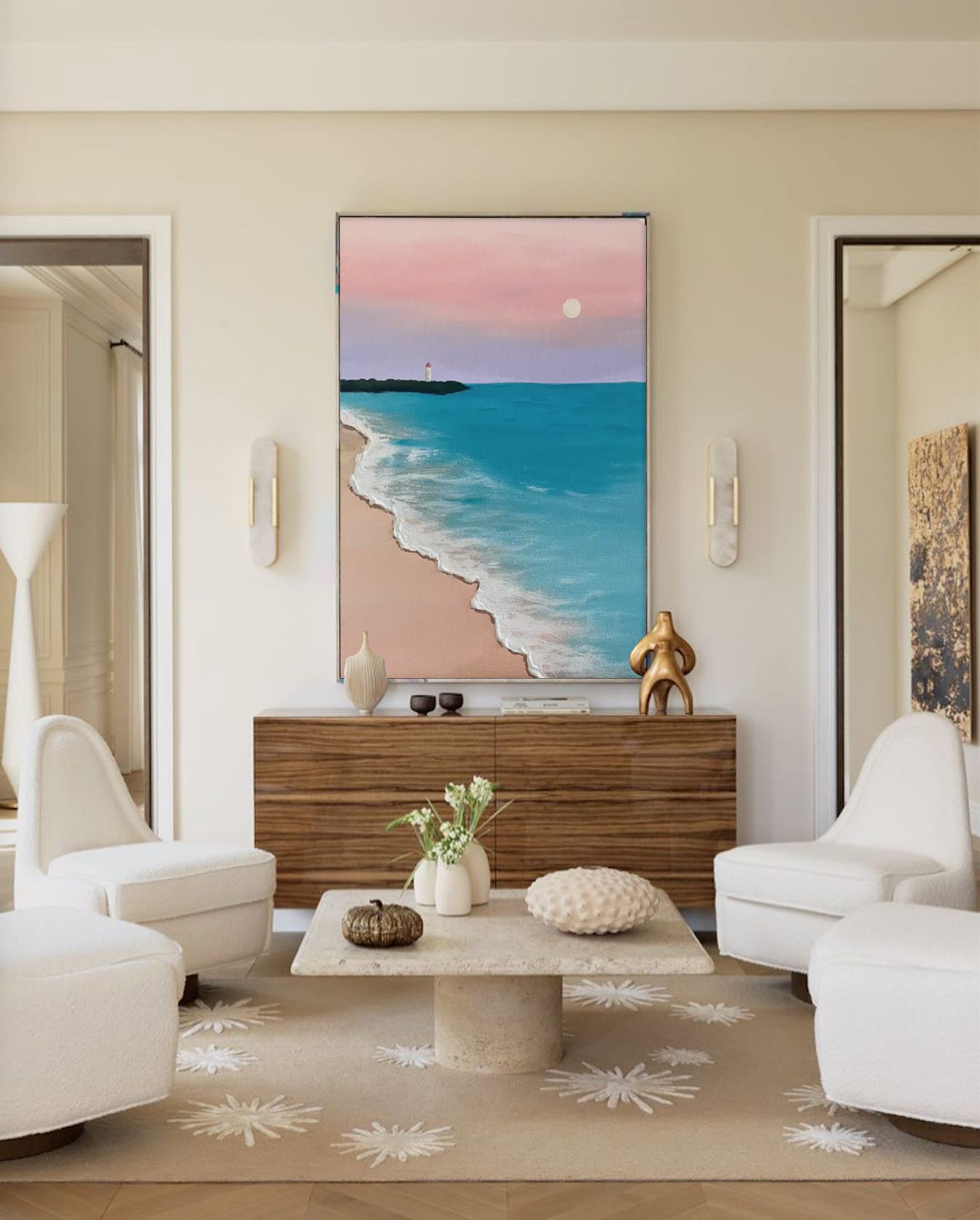 Blue And Pink Texture Ocean Abstract Oil Painting Large Ocean Original Painting On Canvas Modern Wall Art Living Room Decor