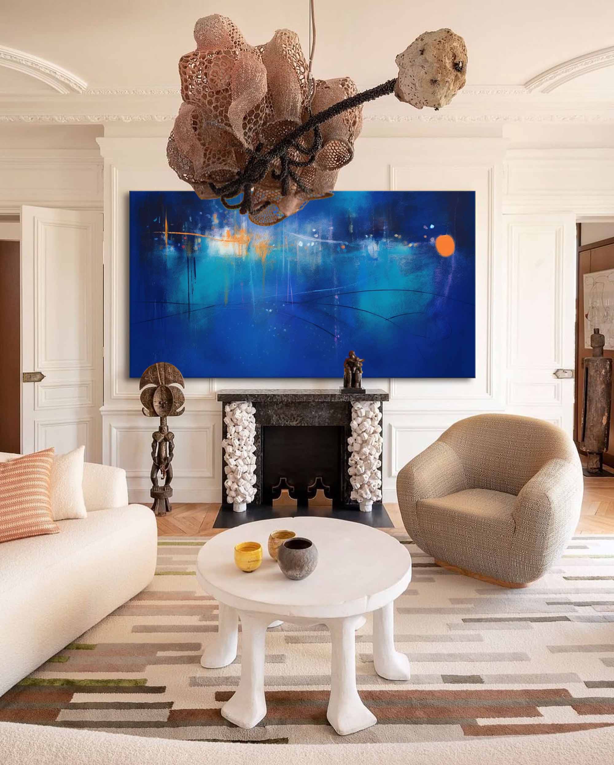 Large Bright Blue Acrylic Painting Original Oil Painting On Canvas Modern Abstract Living Room Wall Art