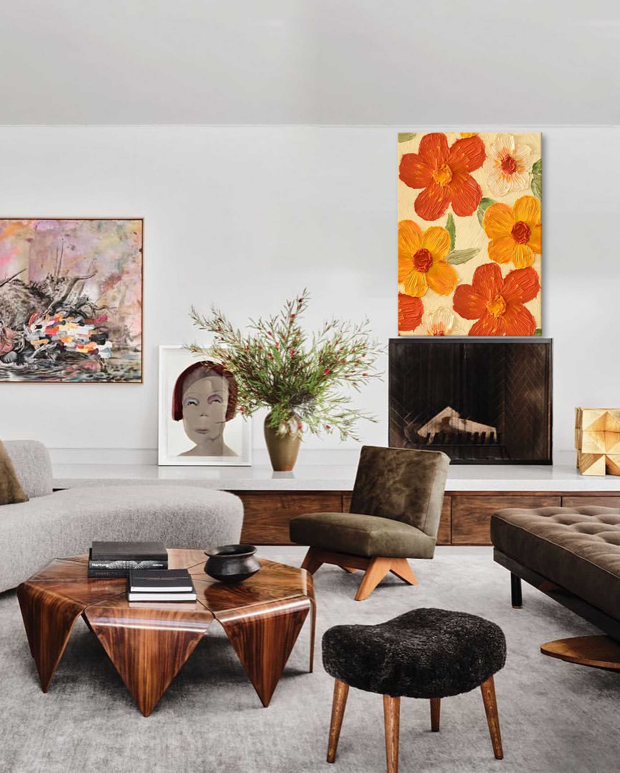 Bright Yellow Modern Floral Oil Painting On Canvas Large Textured Floral Acrylic Painting Original Flower Wall Art Home Decor