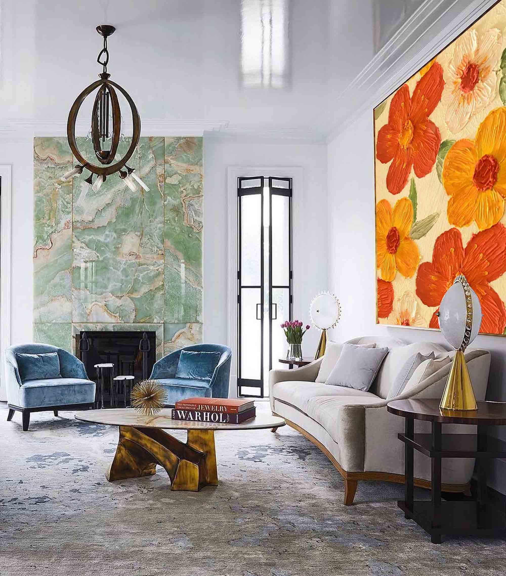 Bright Yellow Modern Floral Oil Painting On Canvas Large Textured Floral Acrylic Painting Original Flower Wall Art Home Decor