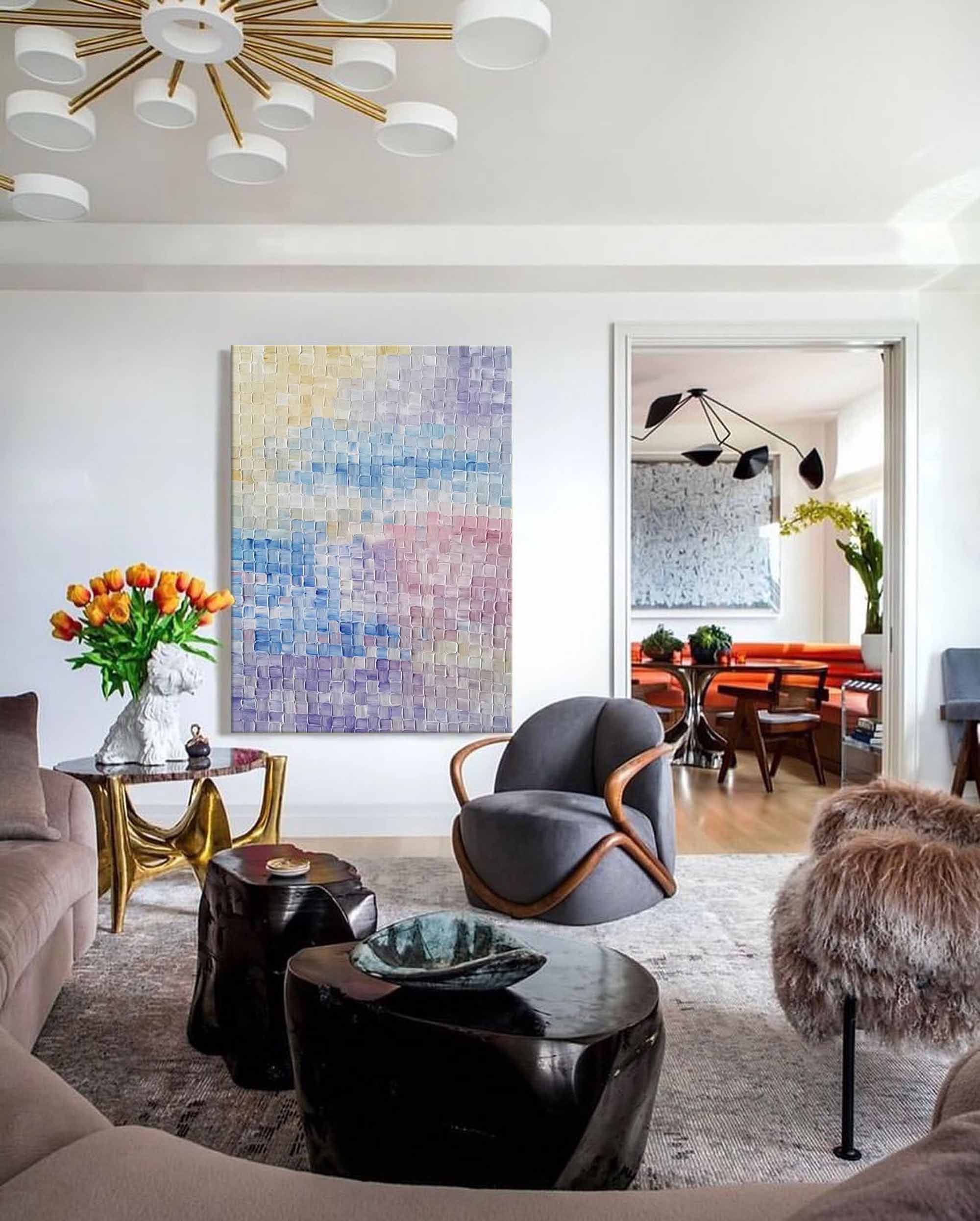 Purple And Blue Abstract Oil Painting on Canvas Modern Texture Wall Art Large Colorful Original Knife Painting Home Decor