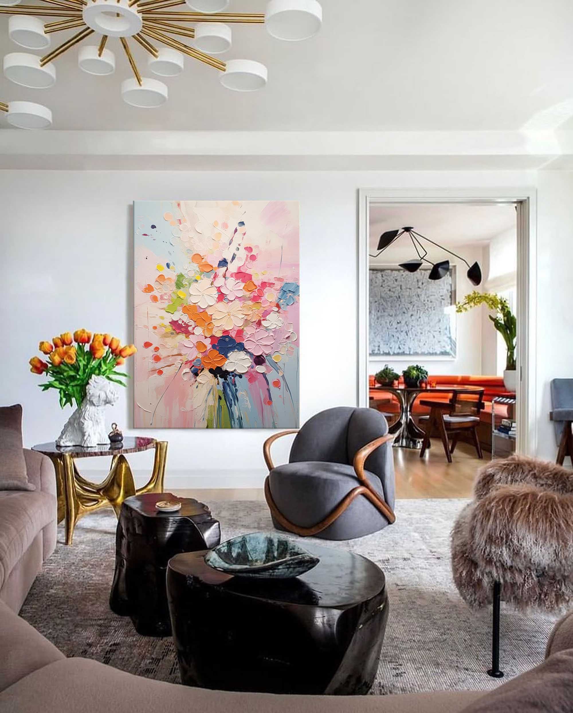 Modern Texture Wall Art Colorful Abstract Bouquet Oil Painting On Canvas Large Original Acrylic Painting Home Decor