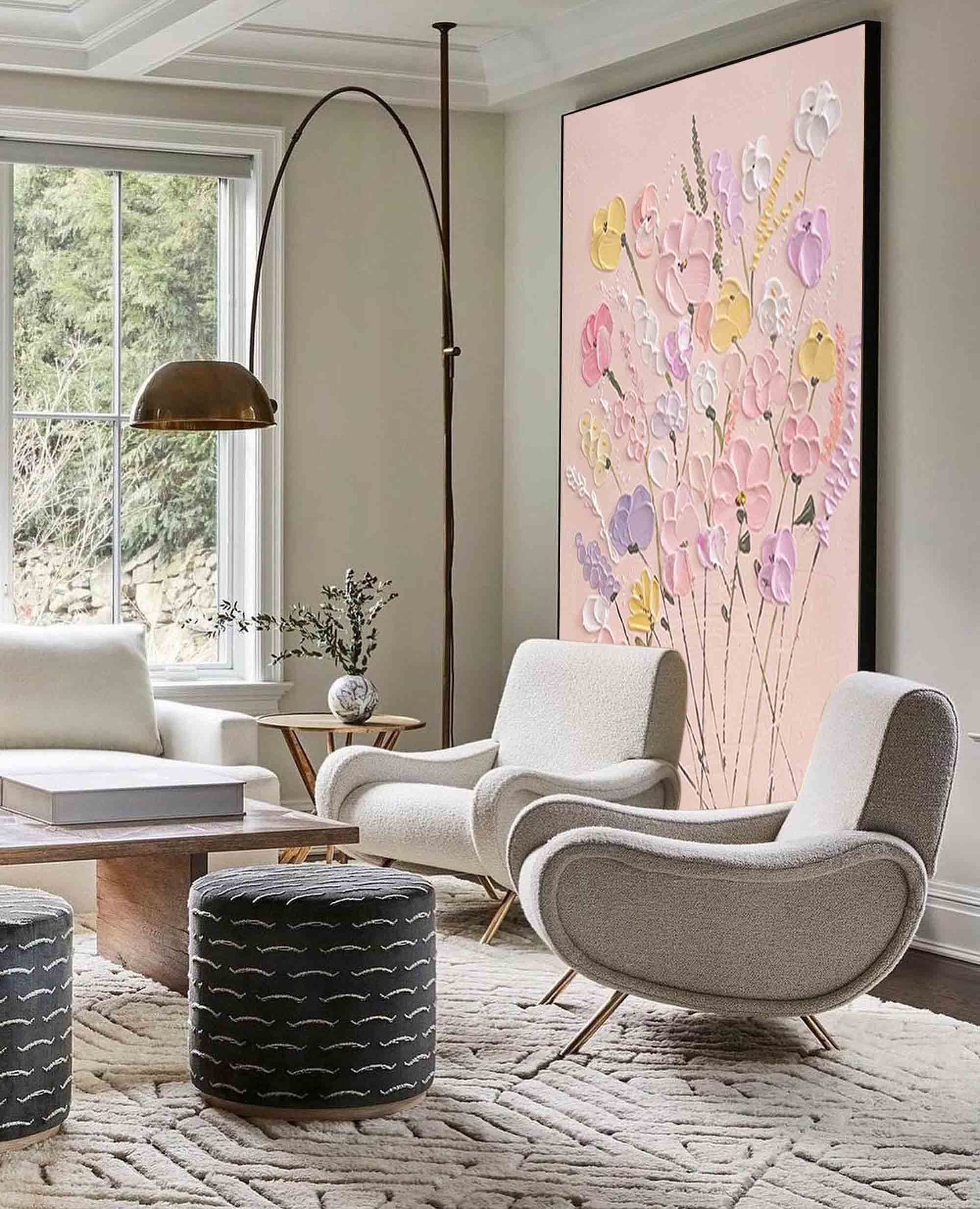 Modern Flowers Minimalist Oil Painting On Canvas Large Texture Flowers Acrylic Painting Original Flowers Wall Art Home Decor