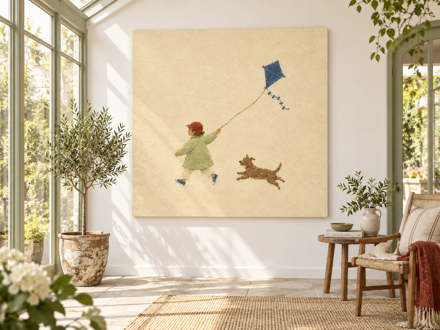 Whimsical Kids Room Wall Art Boy With Dog And Kite