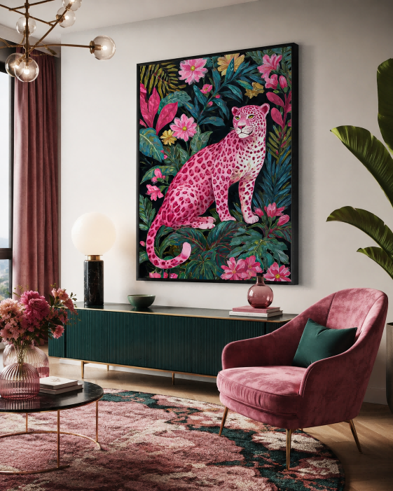 Bold Pop Surrealist Animal Art With Floral Jungle Background For Bedroom