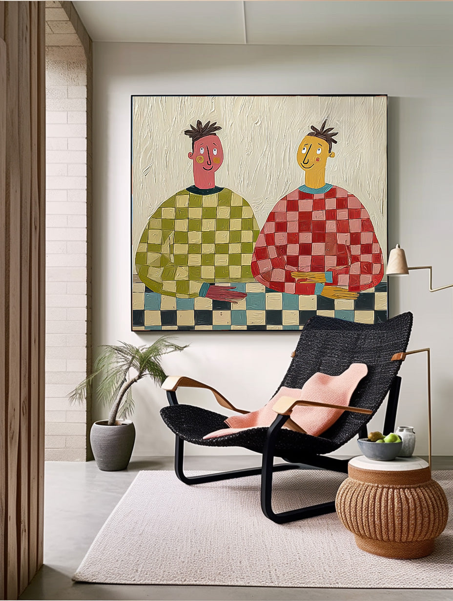 Original Textured People Painting Canvas Large Brothers Portrait Wall Art Figure Oil Painting Home Decor