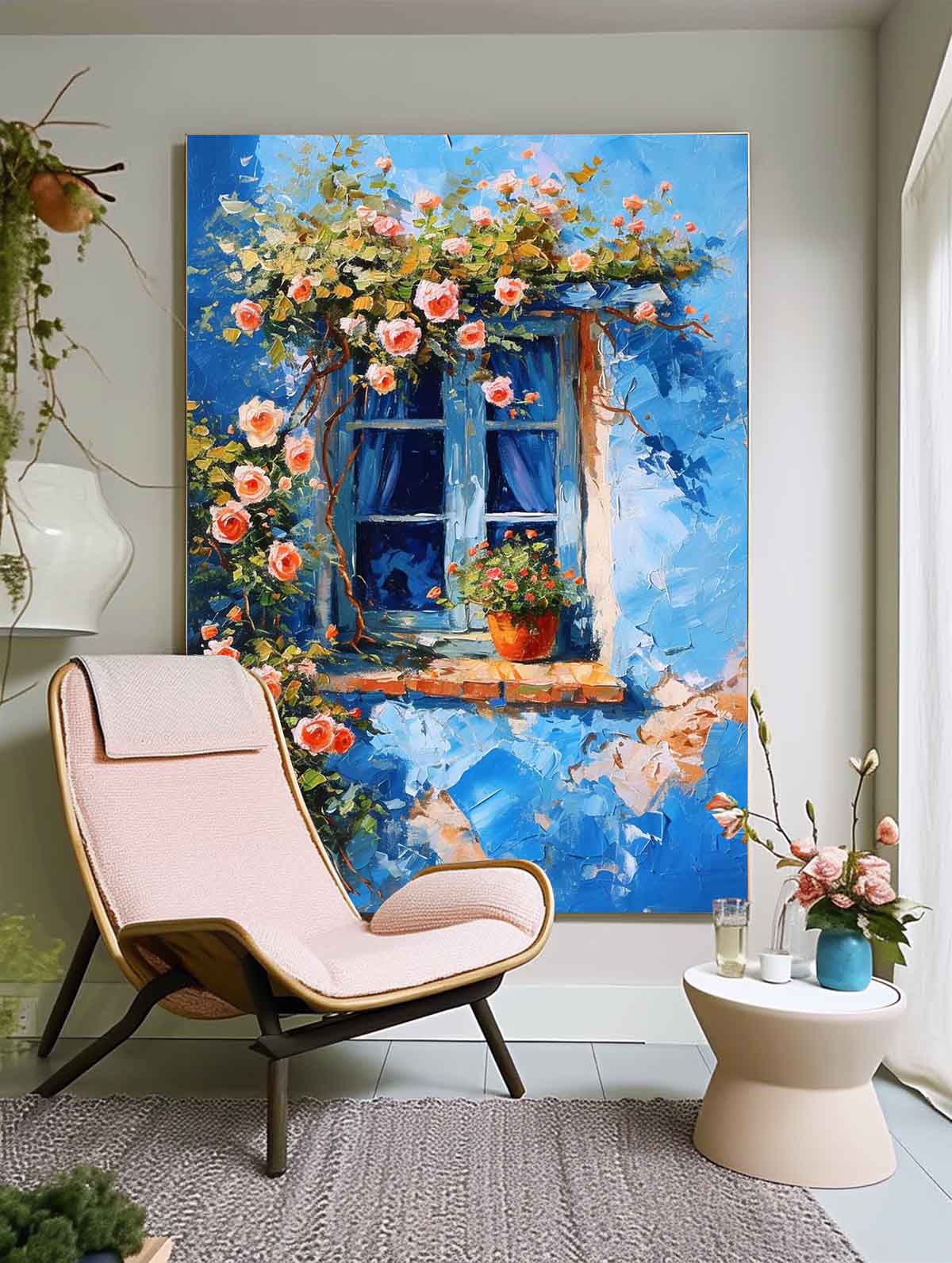 Flowers On The Building Acrylic Painting Canvas Large Textured Art Original Floral Painting Home Decor