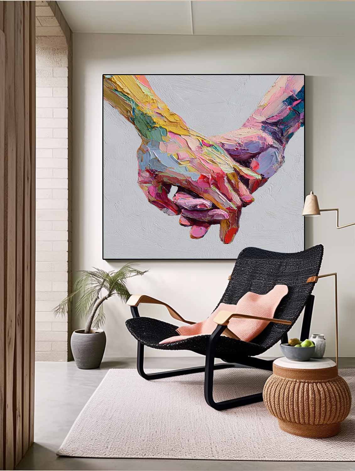 Abstract Colorful Wall Decor For Cozy Home Rainbow Geometric Hands Art Minimalist Yet Heartwarming Art Piece