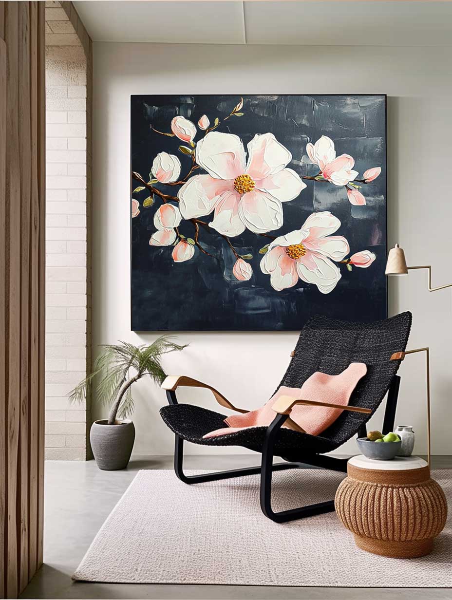 Floral Painting on Canvas 3D Blossom Textured Wall Art Flower Pastel Impasto Botanical Minimalism Artwork