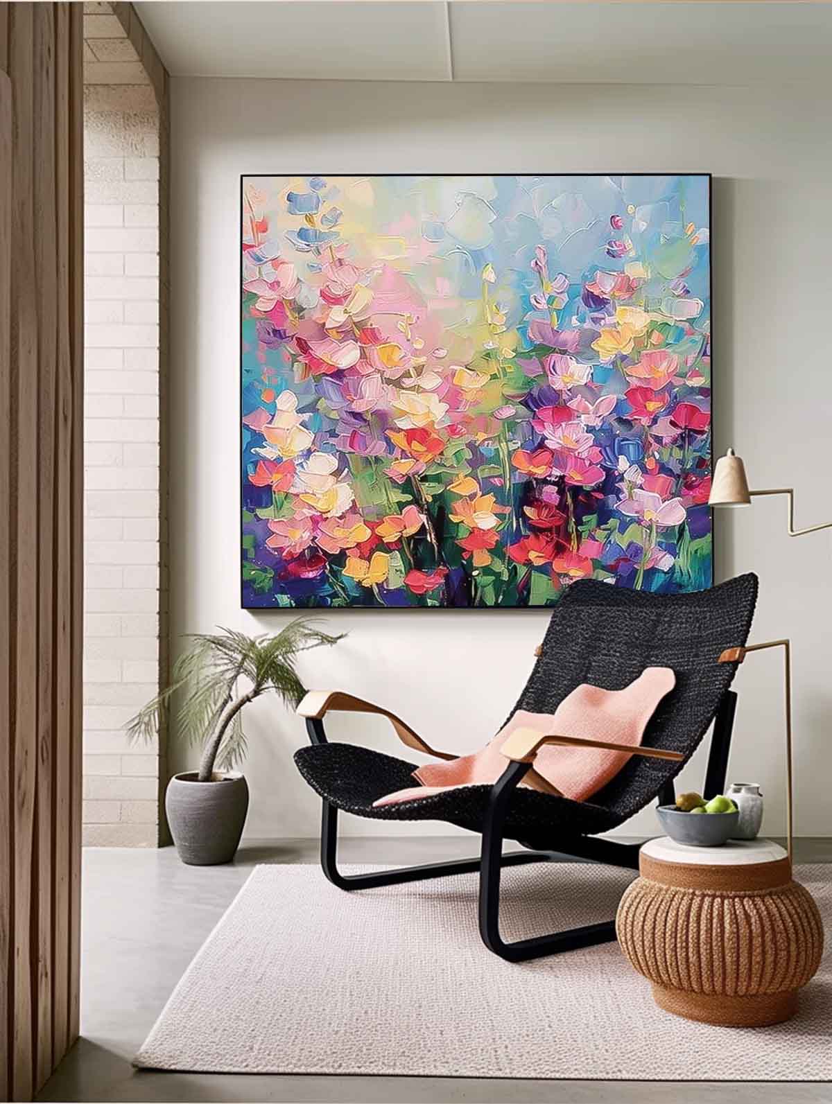 Large Abstract Flowers Paintings Square Contemporary Flower Paintings Wall Art Beautiful Colors Artwork