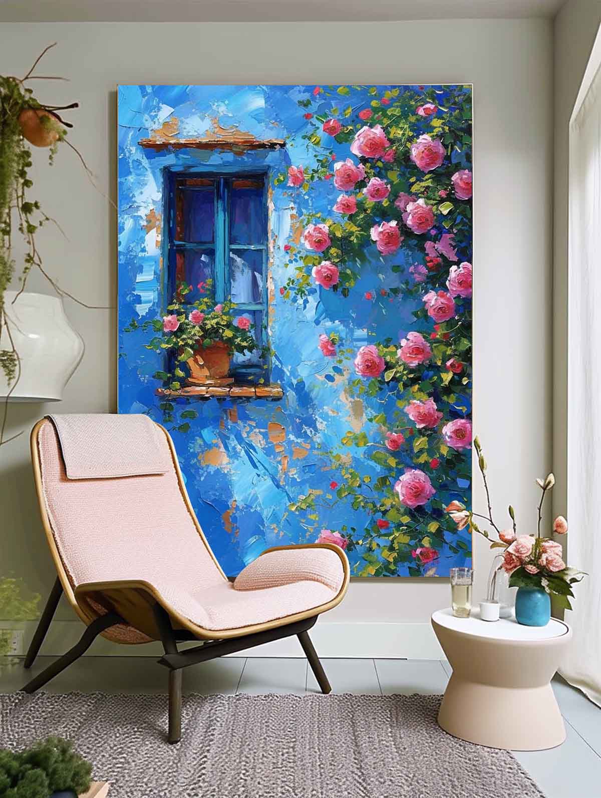 Large Textured Art Flowers On The Building Acrylic Painting Canvas Original Floral Painting Home Decor