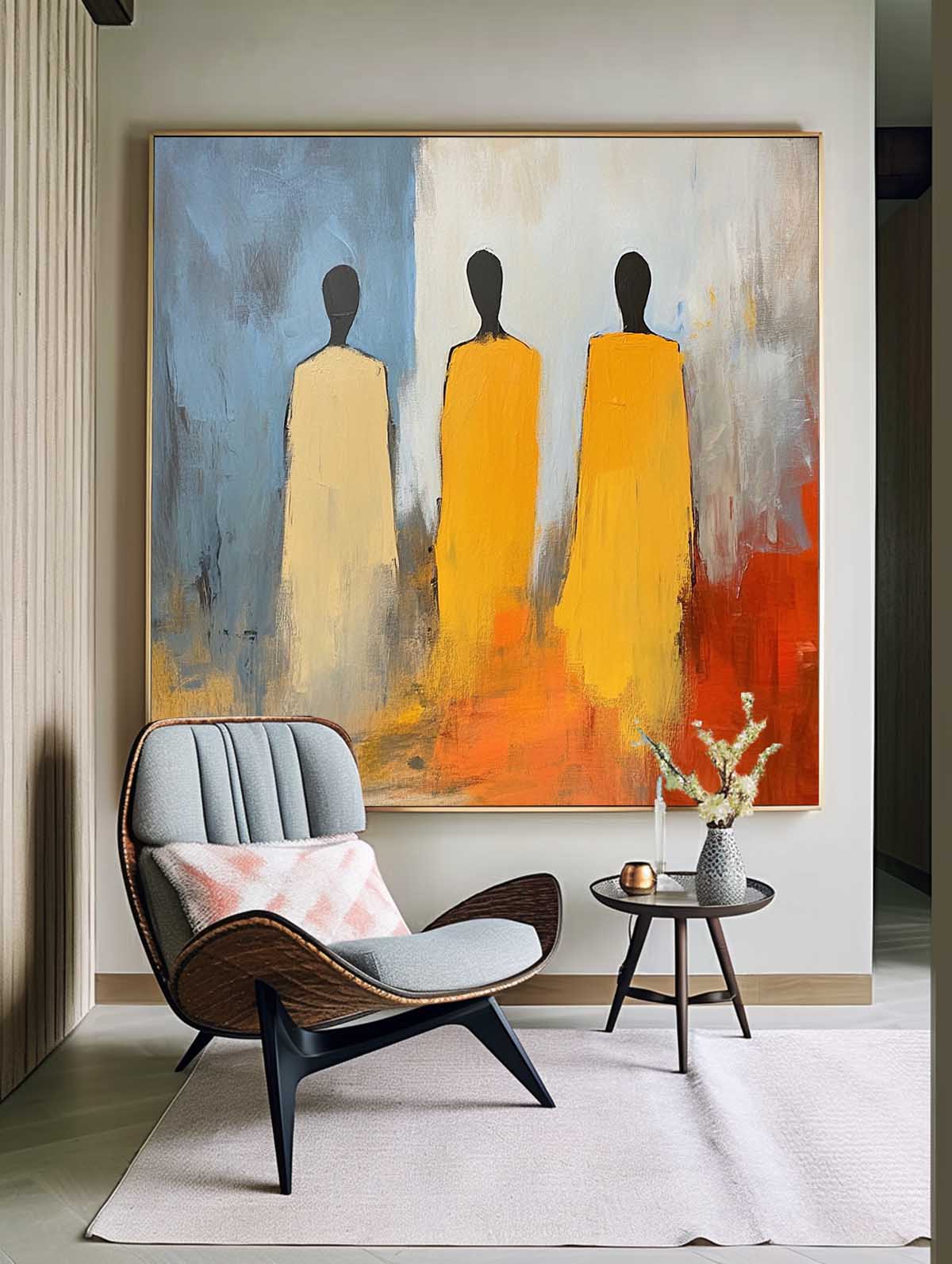 Modern Minimal Abstract Oil Painting Contemporary Gallery Wall Art Figure View Of Back Home Decor