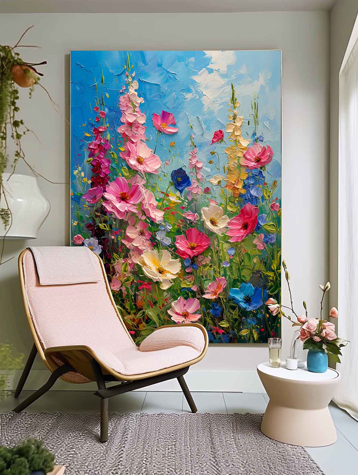 Colorful Flowers Acrylic Painting Canvas Large Textured Art Original Floral Painting For Living Room