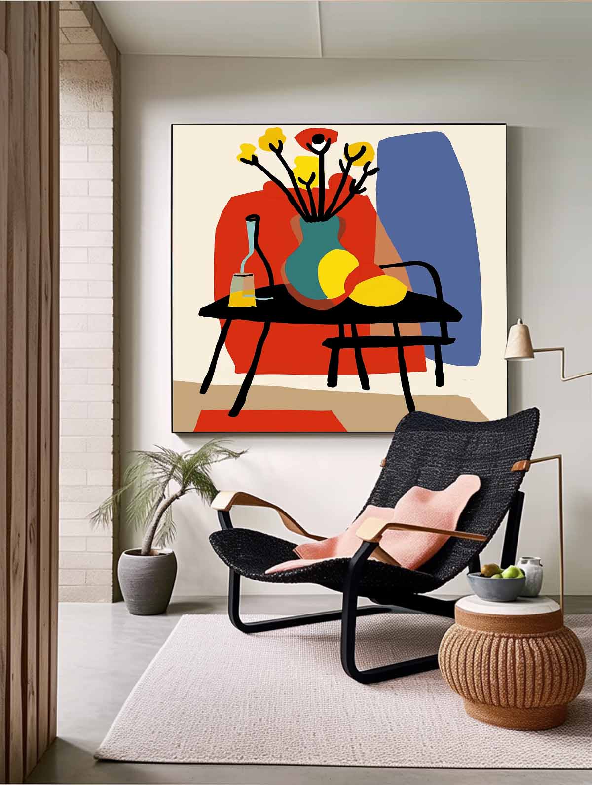 Large Realism Flowers Painting Beautiful Vase Artwork Square Contemporary Bright Paintings Wall Art