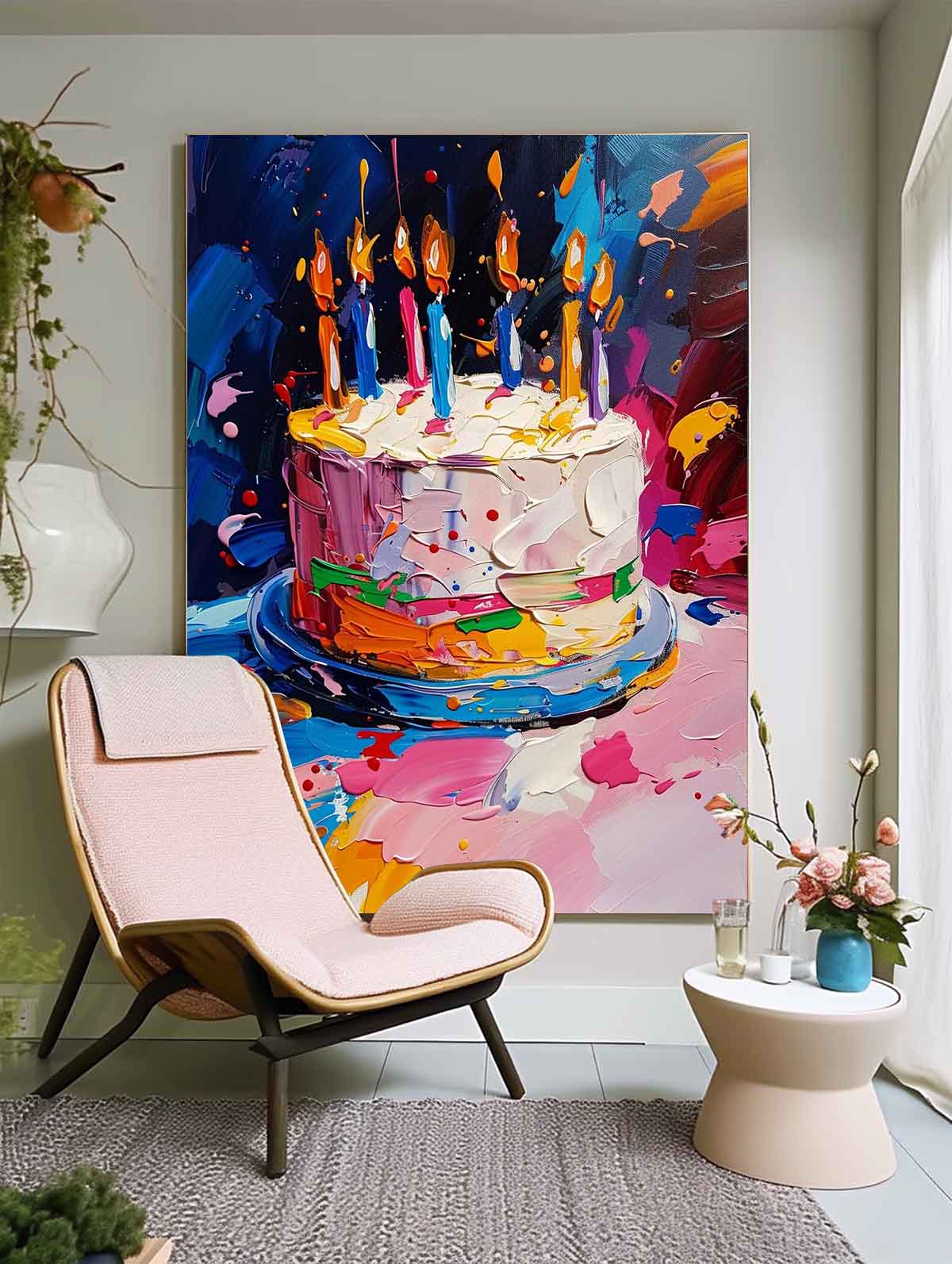 Big Original Artwork Abstract Still Life Painting On Canvas Colorful Cream Cake Acrylic Painting Birthday Gift