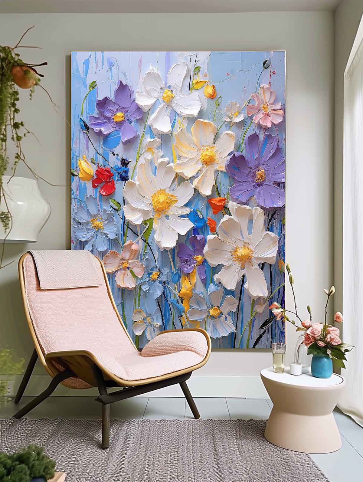 Large Lovely Textured Art Abstract Flower Acrylic Painting On Canvas Original Floral Painting Home Decor