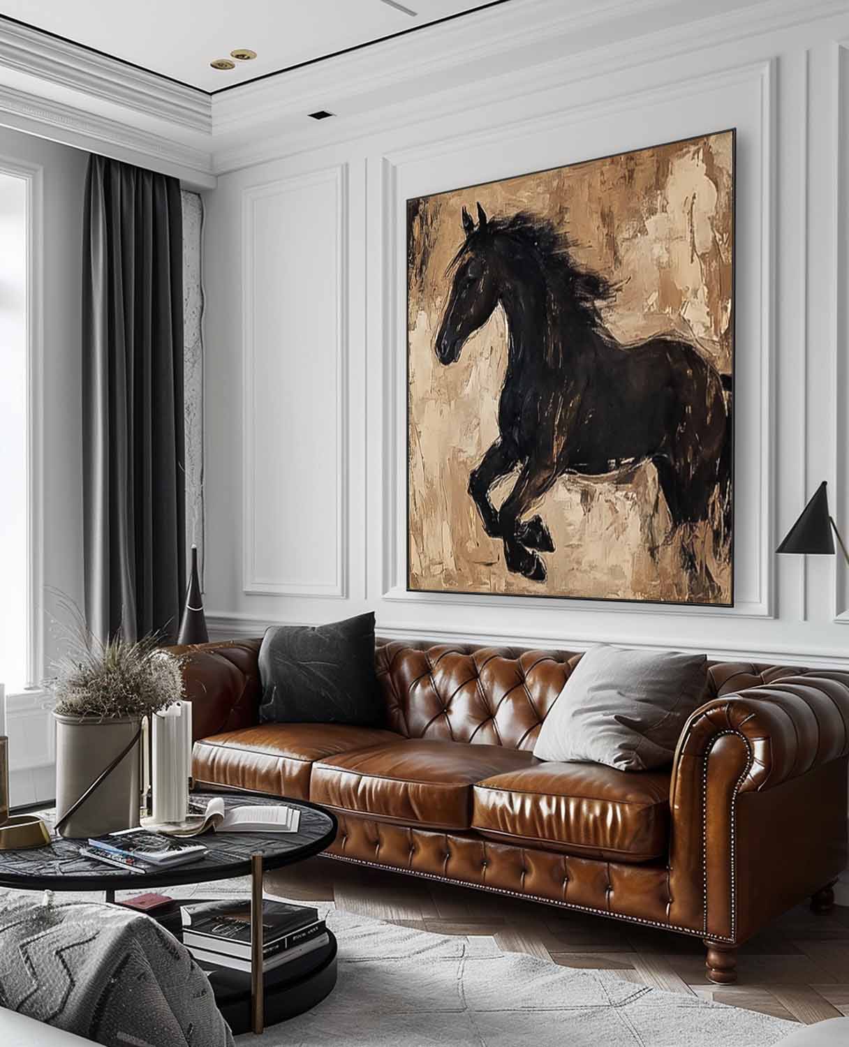 Large Retro Animal Artwork Home Decor Original Abstract Horse Wall Art Square Oil Painting Canvas