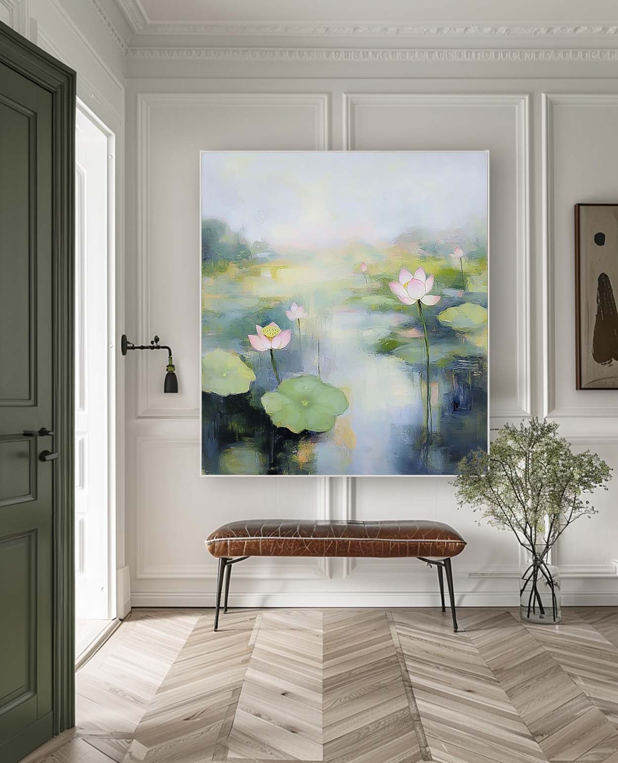 Original Abstract Lotus Artwork Large Handmade Wall Art Floral Texture Canvas Painting For Living Room