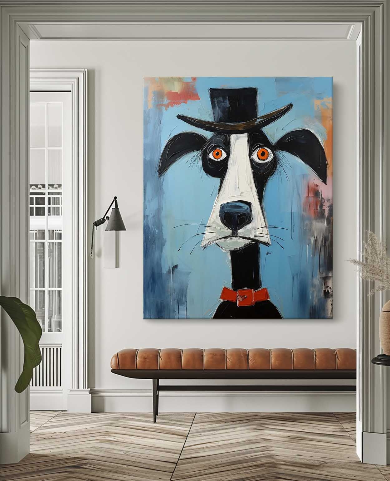 Puppy In A Hat Large Artwork Abstract Cute Dog Acrylic Painting Modern Doberman Pinscher Oil Painting Home Decor