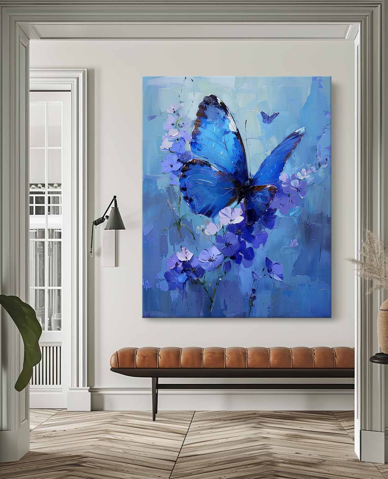 Original Artwork Impressionist Butterfly Wall Art Blue Oil Painting Modern Texture Oil Painting Decor