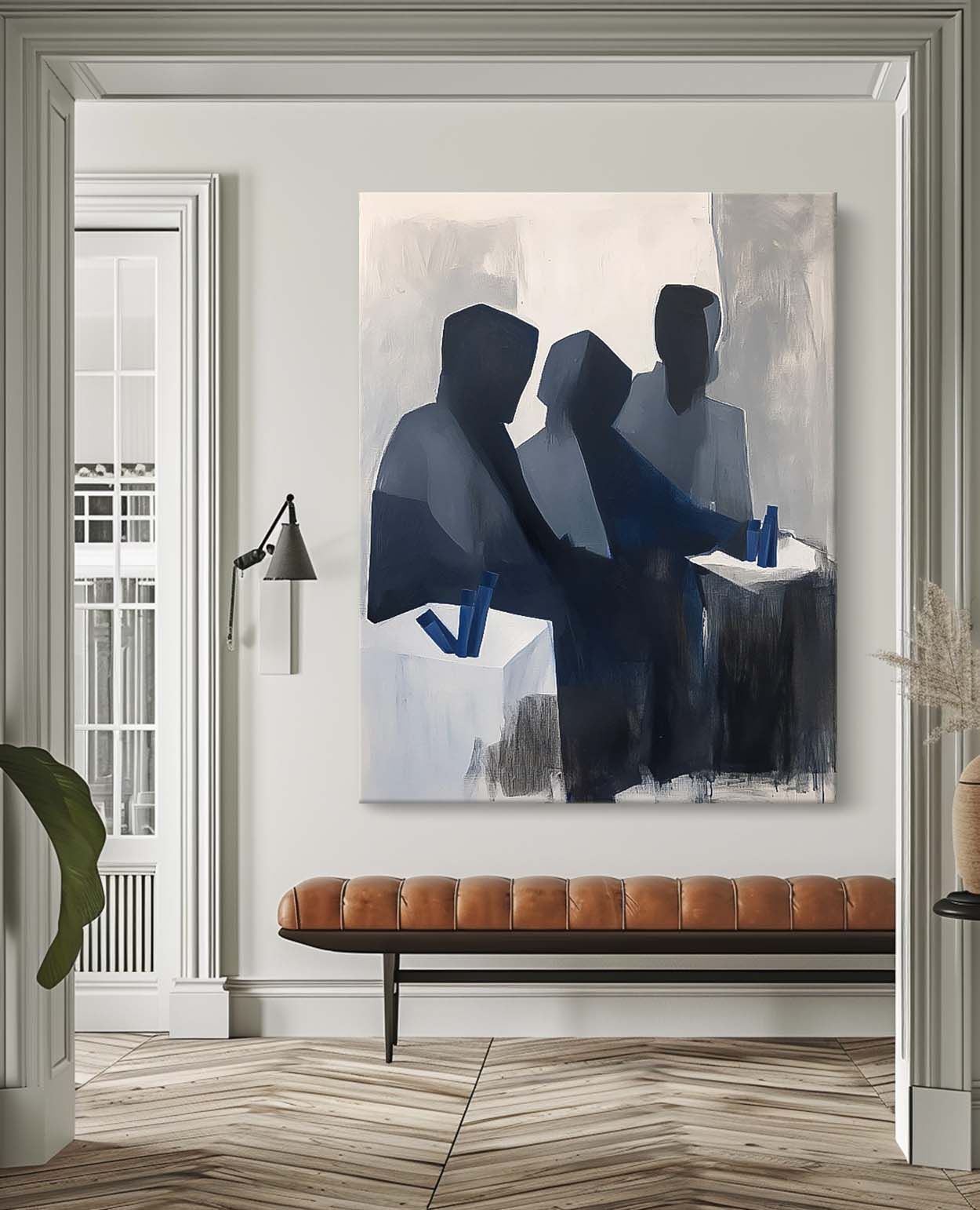 Modern Grey Minimal Abstract Painting Contemporary Gallery Wall Art Figure Neutral Wall Decor Line