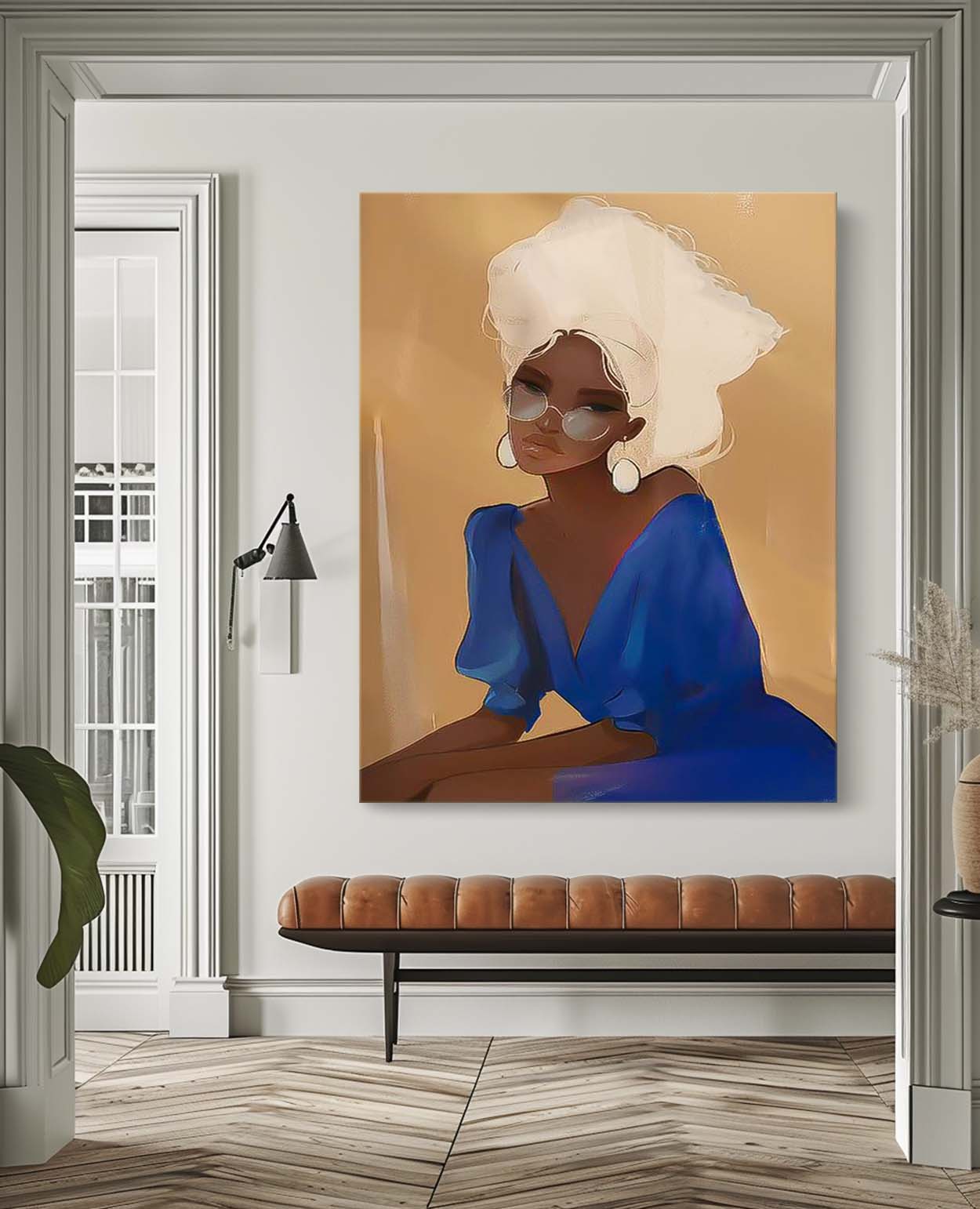 Large Female Acrylic Painting Abstract Lady Artwork Original Woman Wall Art Framed For Living Room