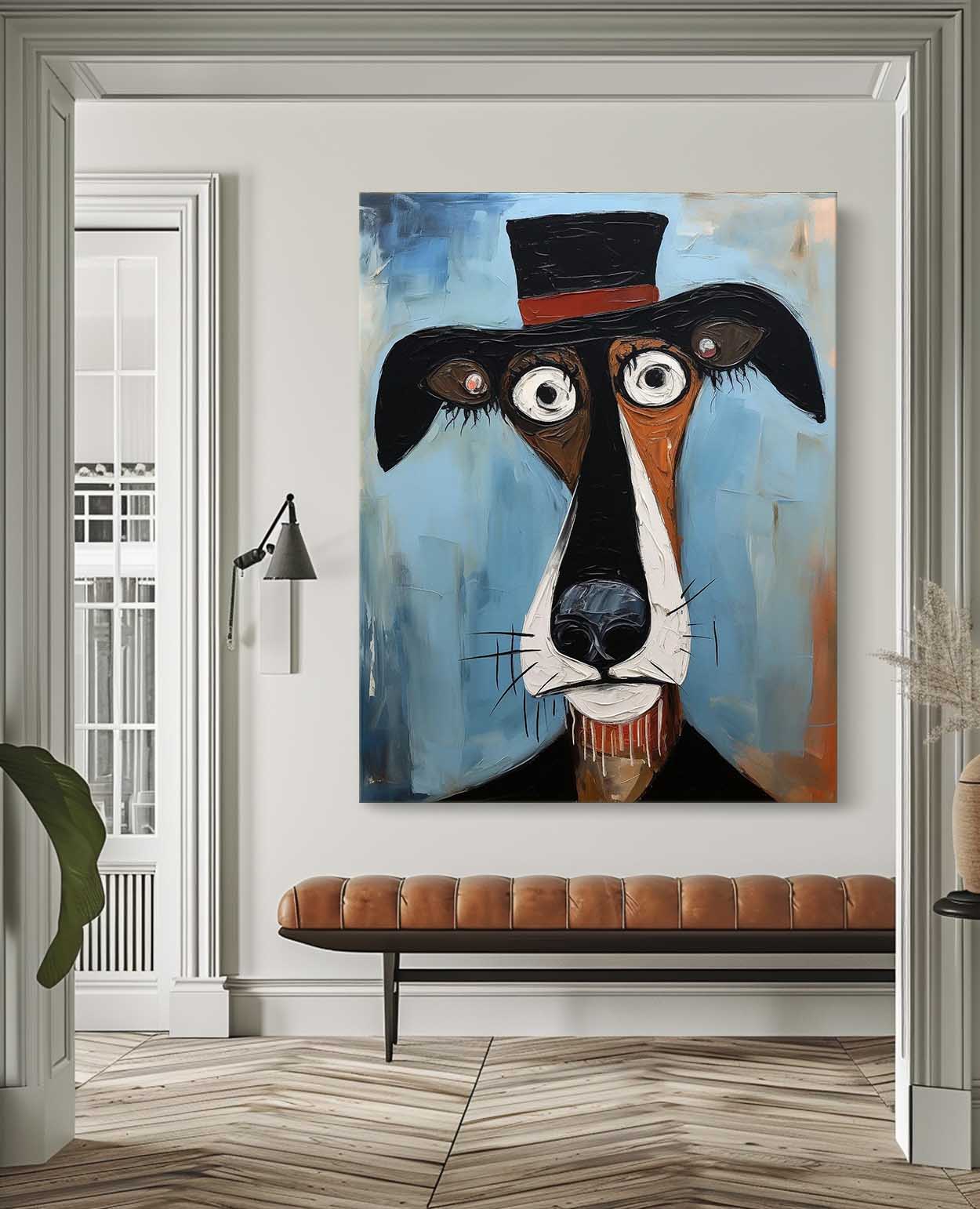Puppy In A Hat Large Artwork Abstract Cute Dog Acrylic Painting Color Modern Oil Painting Home Decor